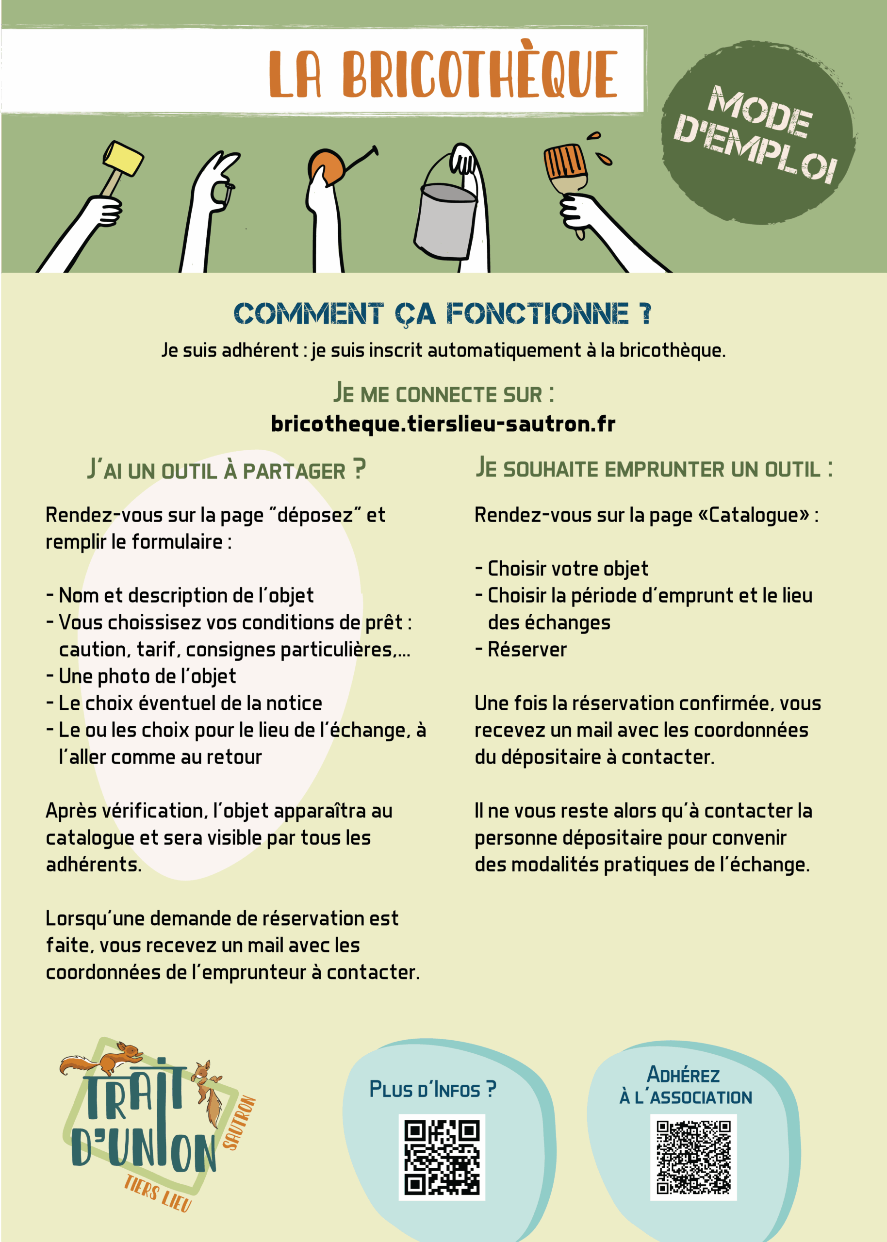 Mode d'emploi de la bricothèque Mode d'emploi de la Bricothèque du trait d'Union, tiers lieu de Sautron